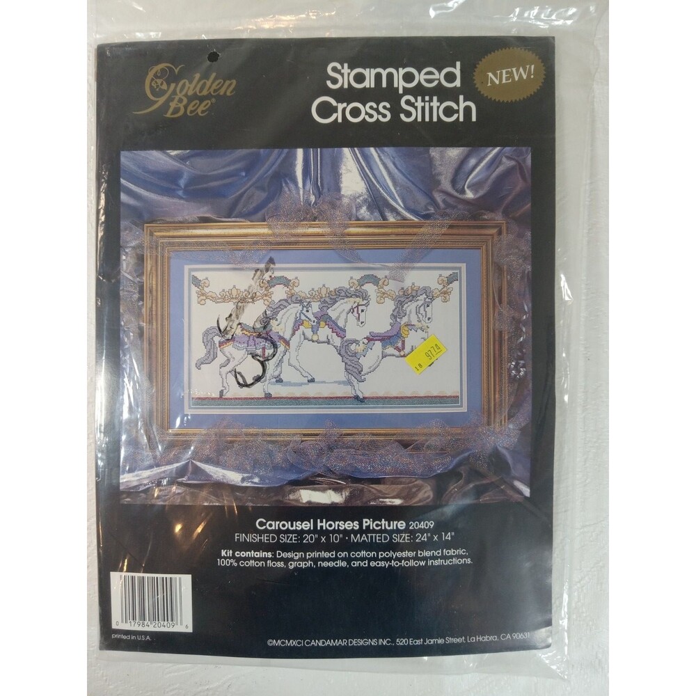 Golden Bee Stamped Cross Stitch Carousel Horses Picture 20409 Size 20" x 10" New